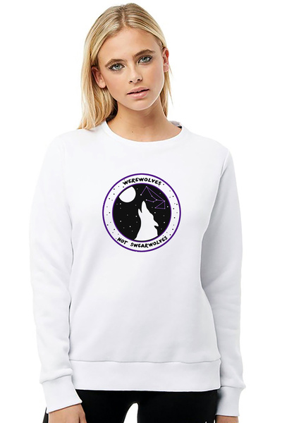 QIVI سويت شيرت Silhouette Werewolves Not Swearwolves مطبوع للسيدات باللون الأ...