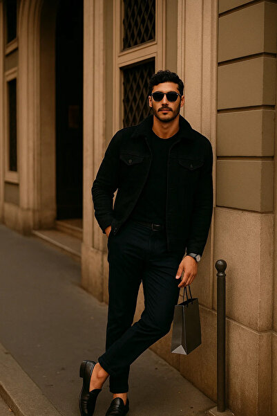 comstar Men's Winter Casual Fur Lined Classic Black Denim Jacket