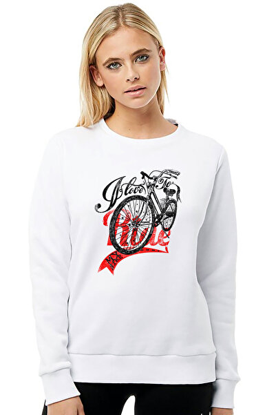 QIVI سترة رايد ماي بايك مطبوع النسائية المحبوكة باللون الأبيض بأكمام طويلة