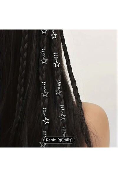 CemY Gümüş Yıldız Saç Aksesuarı 10 Adet