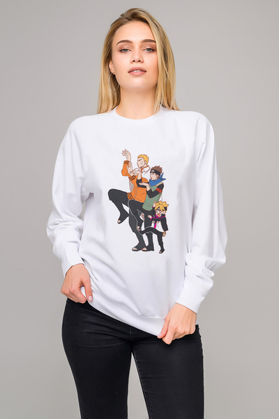 QIVI سويت شيرت أنمي ناروتو بوكو داكي جا إناي بي مطبوع للنساء باللون الأبيض مح...