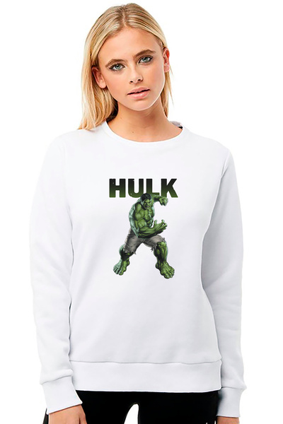 QIVI هالك مطبوع سويت شيرت نسائي محبوك باللون الأبيض بأكمام طويلة