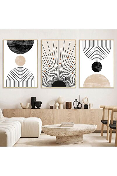 Generic 3-Piece Boho Wall Art - Neutral Modern Abstract Geometric Lines (Black, White, Beige), Unframed