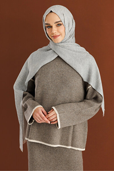 Mooncorn Gray Rumi Pattern Wool Cashmere Shawl