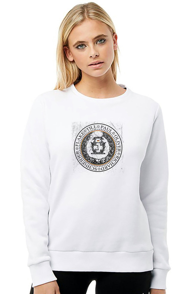 QIVI سويت شيرت رامشتاين لوجو مطبوع للسيدات باللون الأبيض بأكمام طويلة