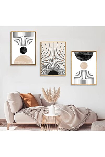 Generic 3-Piece Boho Wall Art - Neutral Modern Abstract Geometric Lines (Black, White, Beige), Unframed