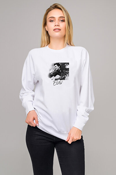 QIVI سويت شيرت إلفيس بريسلي ميتال روك ميوزيك جروب مطبوع للسيدات باللون الأبيض...