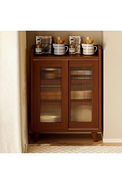 KEKE خزانة جانبية بتصميم عصري بسيط بلمسة نهائية طبيعية لغرفة المعيشة والمطبخ