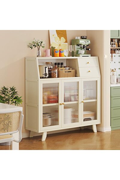 KEKE Modern Wooden Storage Kitchen Cabinet with Shelves for Living Room & Kitchen