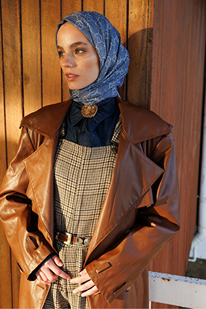 Mooncorn Μπλε μάλλινο μεταξωτό σάλι