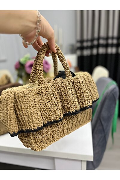 MODA Fırfır Detay Tote Çanta Hasır Çanta şık çanta bohem çapraz askı çanta %1...