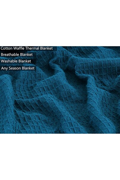 Generic 100% Cotton Luxury Thermal Bed & Sofa Blanket, Waffle Knit, Turquoise 167×228 cm - KRP Home