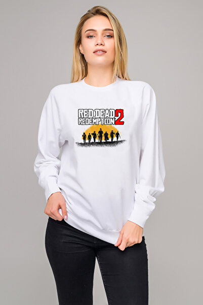 QIVI سترة ريد ديد وايت مطبوع بيضاء محبوكة للنساء بأكمام طويلة