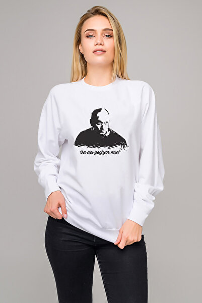 QIVI Ismail Abi Printed White Women's Knitted Sweatshirt Long Sleeve