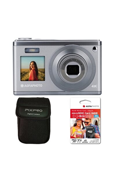 AgfaPhoto Realishot DC9200 Camera Bundle, 24MP 4K, 10x Zoom, 64GB Card & Case (Silver)