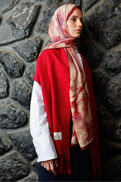 Mooncorn Burgundy Rose Pattern Hebei Silk Shawl