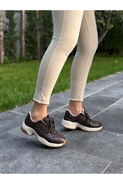 DİVA Kahve Kroko Bağcıklı Kadın Günlük Spor