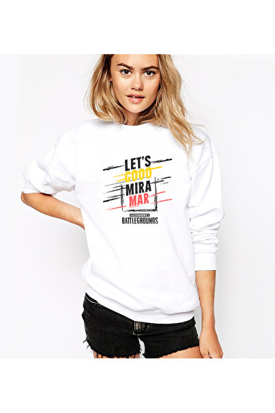 QIVI Pubg Miramar Printed White Women's Knitted Sweatshirt Long Sleeve
