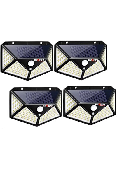 BZRSH Set of 4 solar lamps with dusk, motion & light sensors, 3 brightness levels, 100 LEDs, IP65, BZRSH,