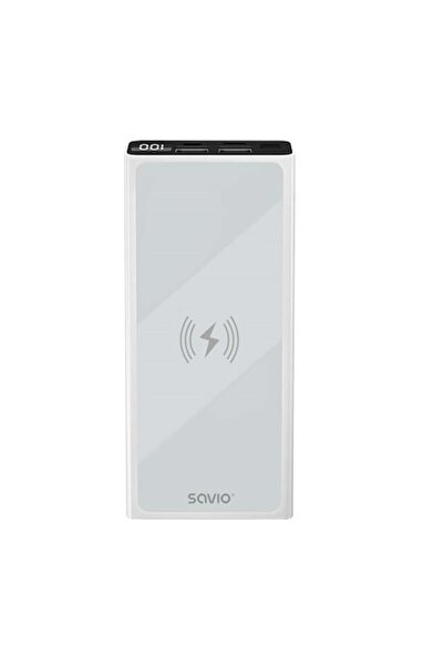 Savio BA-06 Power Bank 10000 mAh Qi Wireless, Quick Charge, Power Delivery 15W, White