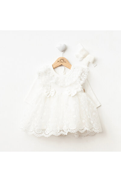 Miniday Baby Kız Bebek Mevlütlük Elbise Bandanalı Dantelli