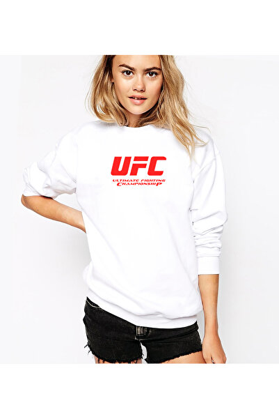 QIVI Ufc Logo مطبوع سترة نسائية بيضاء محبوكة بأكمام طويلة