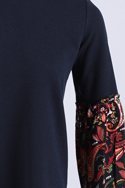 armonika Women's Navy Blue Patterned Balloon Sleeve Dress Arm-26K001051