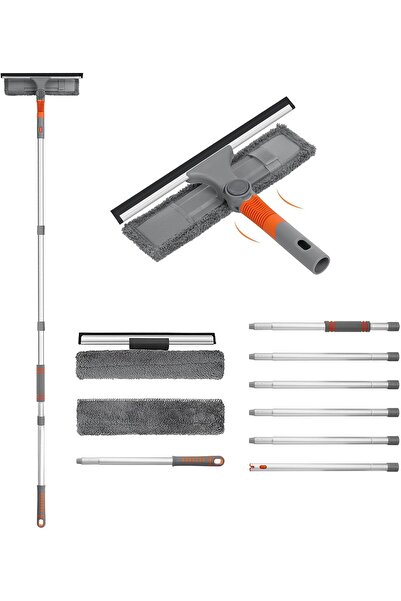 Generic Baban 2-in-1 Window Cleaning Squeegee with Elbow and Telescopic Pole, 1.54 m (2 Squeegees)