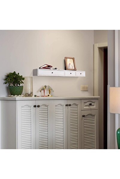 Generic UHUD CRAFTS Floating Shelves with Drawer - Set of 2, Vintage White