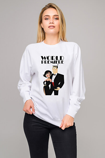 QIVI سويت شيرت ساموراي جاك مطبوع نسائي أبيض محبوك بأكمام طويلة