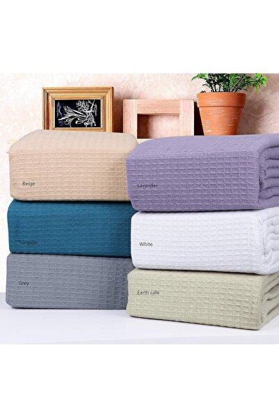 Generic 100% Cotton Luxury Thermal Bed & Sofa Blanket, Waffle Knit, Turquoise 167×228 cm - KRP Home
