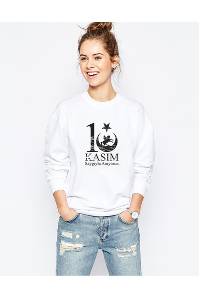 QIVI 10 November Infinity and Suliyet Printed White Women's Knitted Sweatshir...