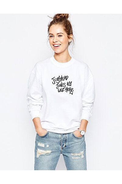 QIVI سترة ريفيرديل جوجهيد جونز واس هير مطبوع للسيدات باللون الأبيض محبوكة بأكمام طويلة