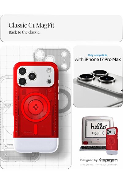 Spigen Classic C1 MagFit for iPhone 17 Pro MAX case cover MagSafe compatible - Ruby