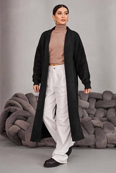 MY DEPO Women's Bearded Knitwear Soft Long Cardigan