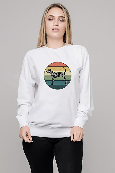 QIVI Silhouette Retro Rainbow Catahoula Leopard Dog Printed White Women's Kni...