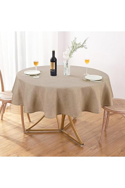 Generic Woven Linen Round Tablecloth 60-inch, Water-Resistant, Spill-Proof, Wipeable - Ousbfoct