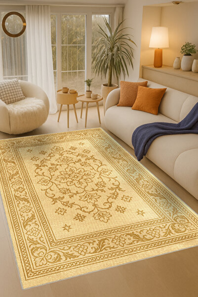 Rugs Modern Halı MOSSO Μπεζ Θεματικό Χαλί με Εθνικά Μοτίβα και Λουλουδάτο Σχέ...
