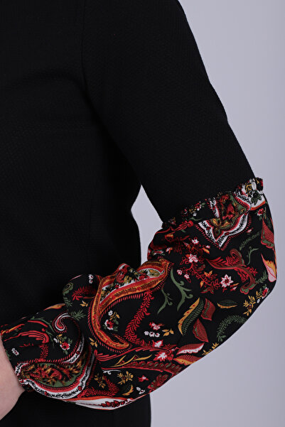 armonika Women's Black Patterned Balloon Sleeve Dress Arm-26K001051