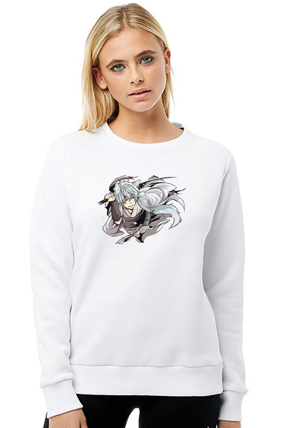 QIVI Anime Shiroyasha Printed White Women's Knitted Sweatshirt Long Sleeve