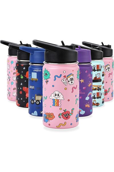 Lawazim 350ml Kids Stainless Steel Insulated Water Bottle - Pink WOW Pattern
