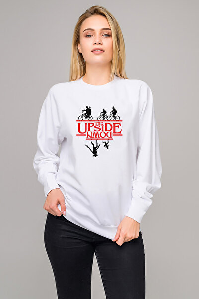 QIVI سترة نسائية محبوكة باللون الأبيض من Stranger Things The Upside Down مطبو...