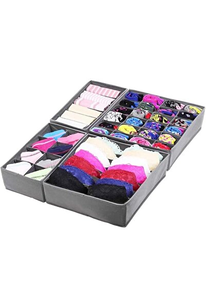 Generic ICV 4-Piece Foldable Divided Drawer Organizers for Underwear, Bras, Lingerie, Socks - Gray
