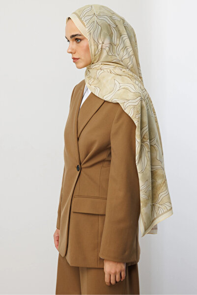 Mooncorn Cream Frond Pattern Hebei Silk Shawl