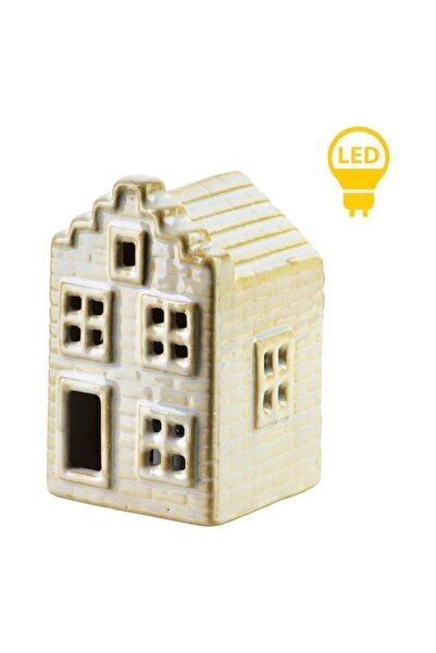 MONDEX Căsuță ceramică HYTTE cu LED, 5,7x5,7x8,6 cm, felinar decorativ