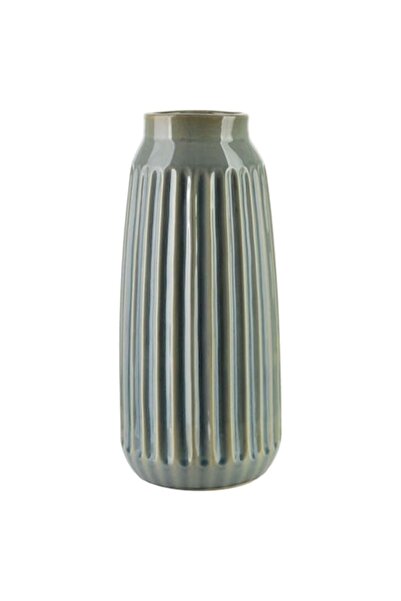 MONDEX Arina Light Ceramic Vase, 16x16x35.5 cm, Beige, Modern Vertical Lines