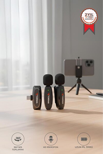 Torima WM-01 Siyah Type-C Uyumlu 360° Ses Algılama Özelikli Kablosuz Yaka Mikrofonu