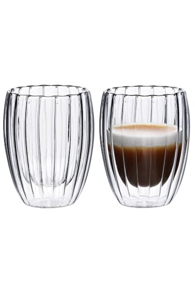 Allesken Set de 2 căni din sticlă borosilicată, 300 ml, design cu dungi