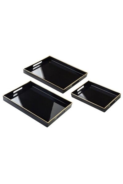 MONDEX Set de 3 tăvi decorative BLANCHE BLACK, negre, 40x30x4cm/35x25x3.5cm/30x20x3.5cm