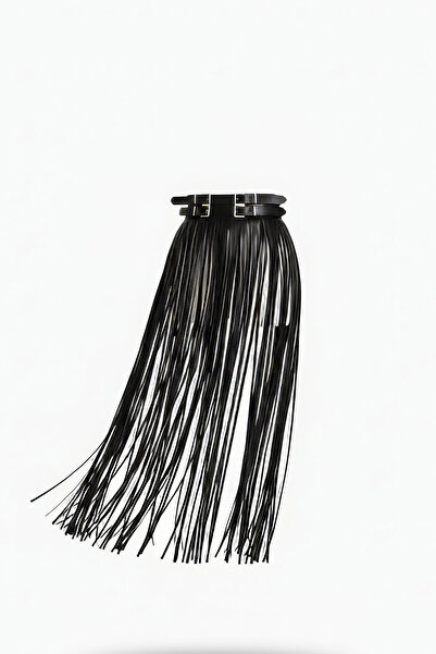 Angels Passion Black Leather Skirt, Laser Cut Tassel Leather Skirt